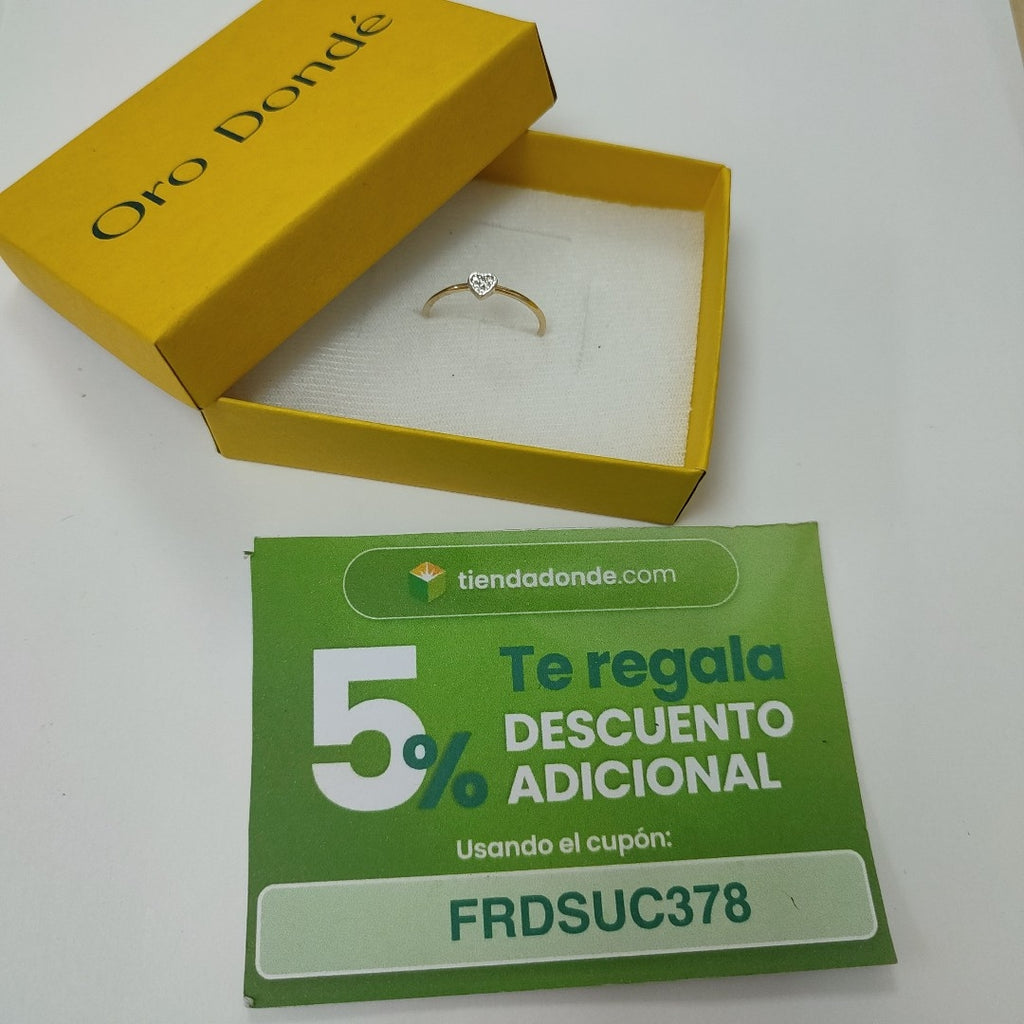 ANILLO ANILLITO CORAZON C CIRCONIA 14K 9 TALLA 0.9 GR (NUEVO)