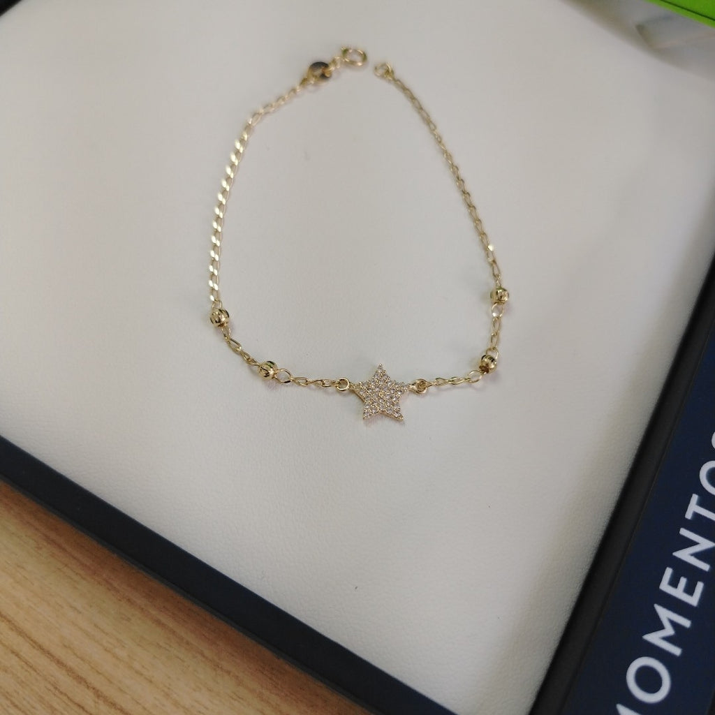 PULSERA ESPECIAL CON ESTRELLA Y CIRCONIAS 14K 18 CM 1.4 GR (NUEVO)