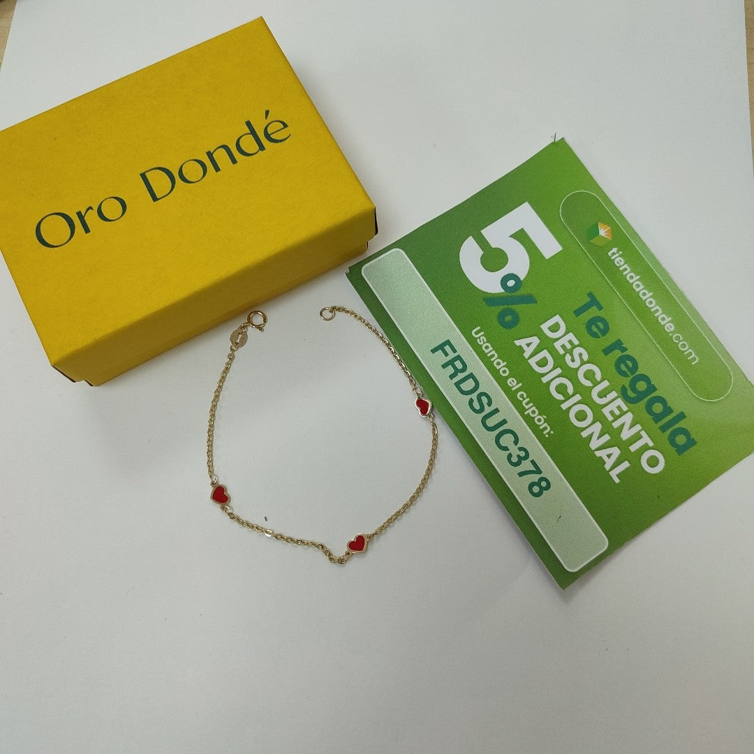 PULSERA ESPECIAL CON CORAZONES 14K 18 CM 1.4 GR (NUEVO)
