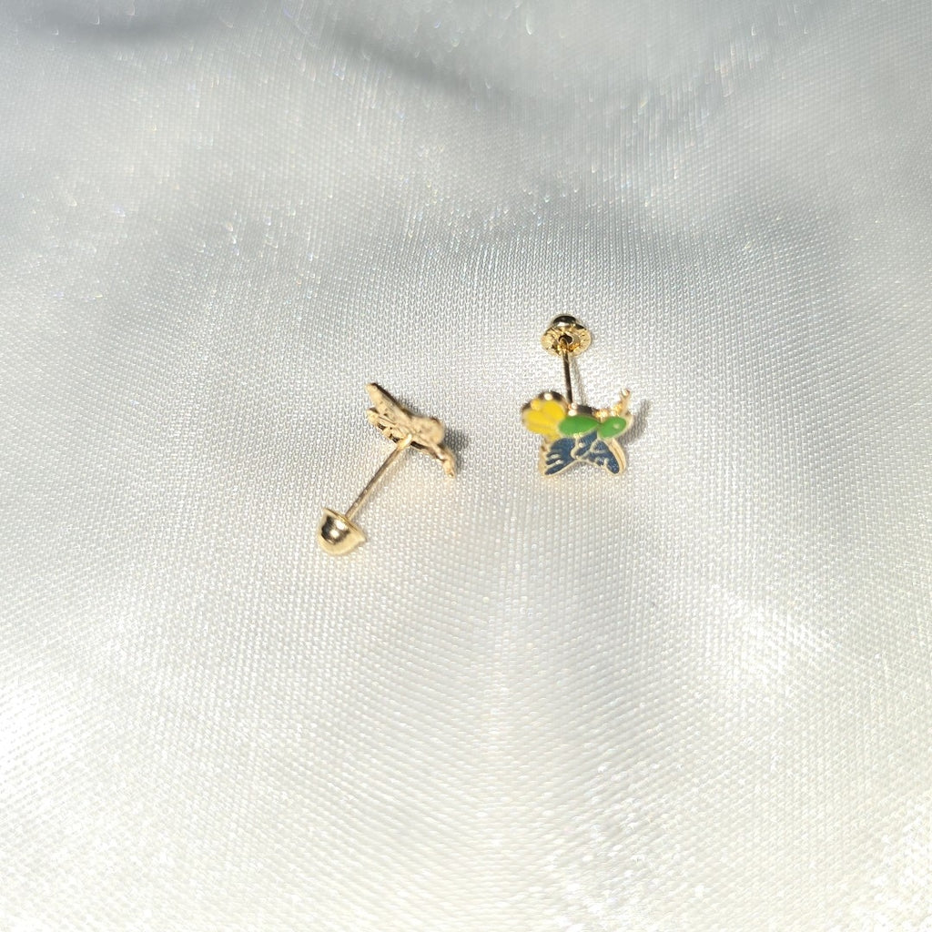 BROQUELES BROQUEL FIG COLIBRI ESMALTE VERDE 14K 0.2138 GR (NUEVO)