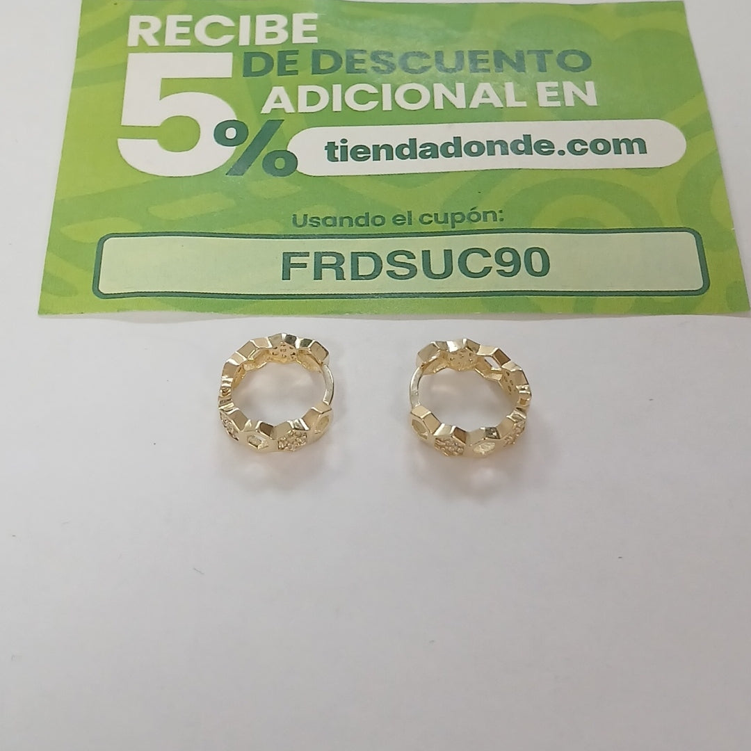 ARETES HUGGIES HEXAGONALES C CIRCONIAS 14K 2.7 GR (NUEVO)