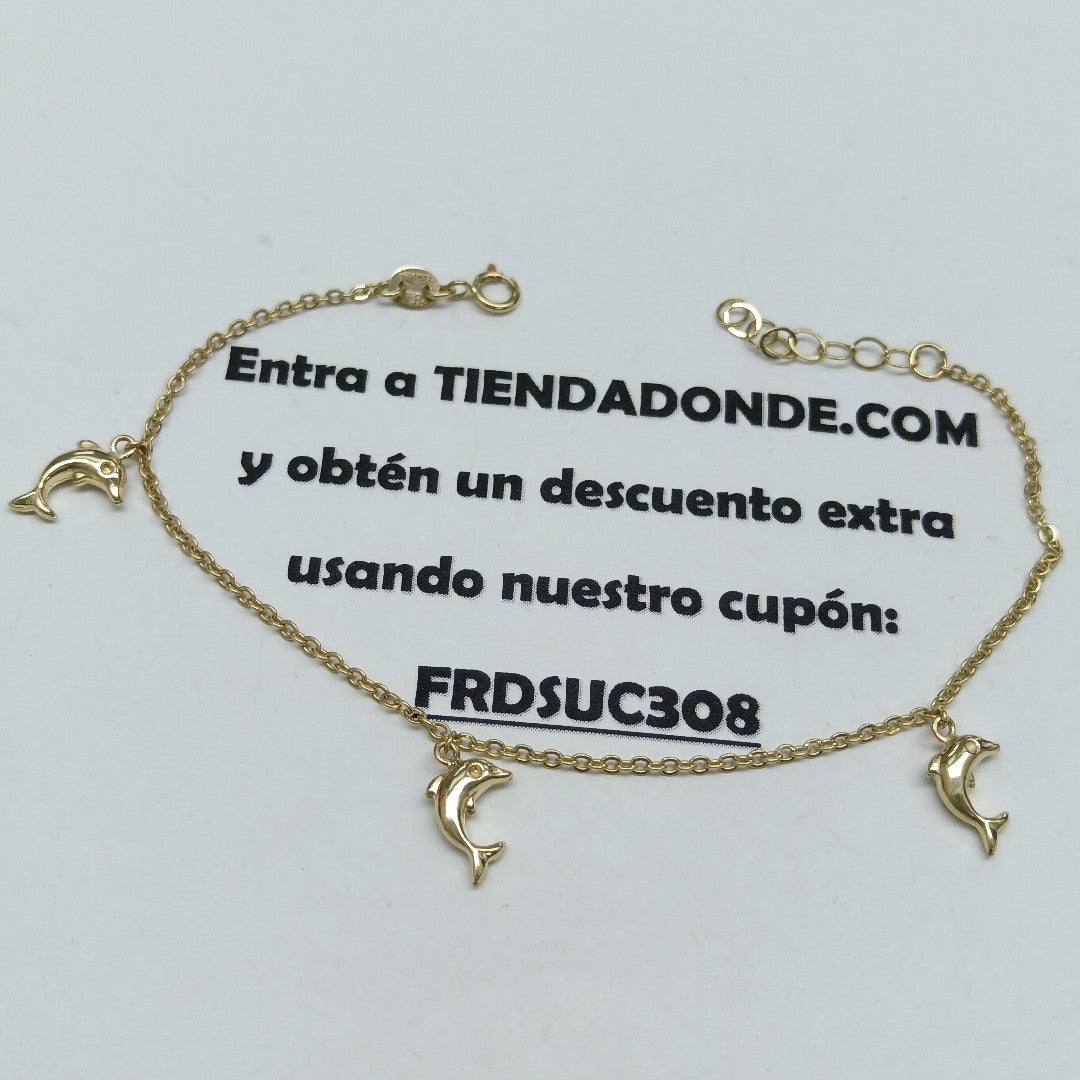 PULSERA ESPECIAL CON DIJES DELFINES 10K 18 CM 2 GR (NUEVO)