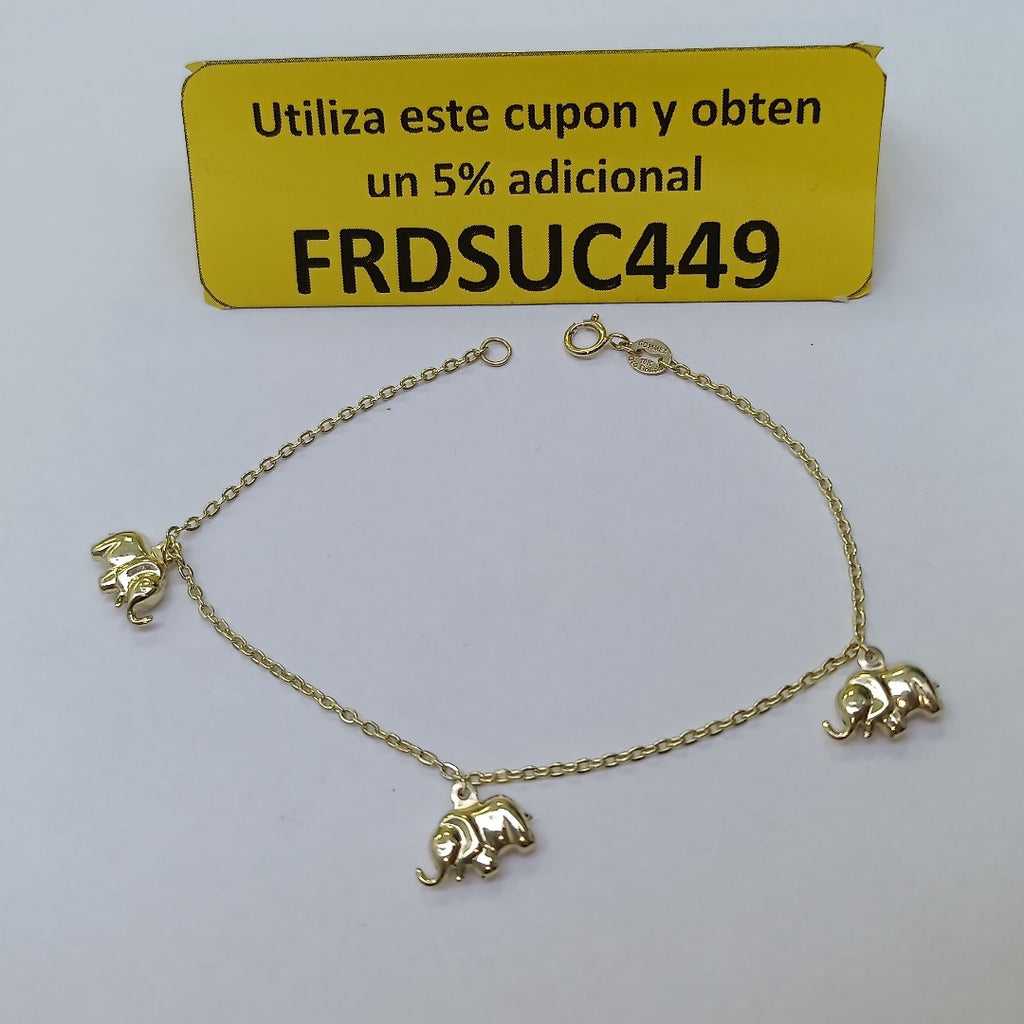 PULSERA ESPECIAL CON DIJES ELEFANTES 10K 18 CM 2.2 GR (NUEVO)