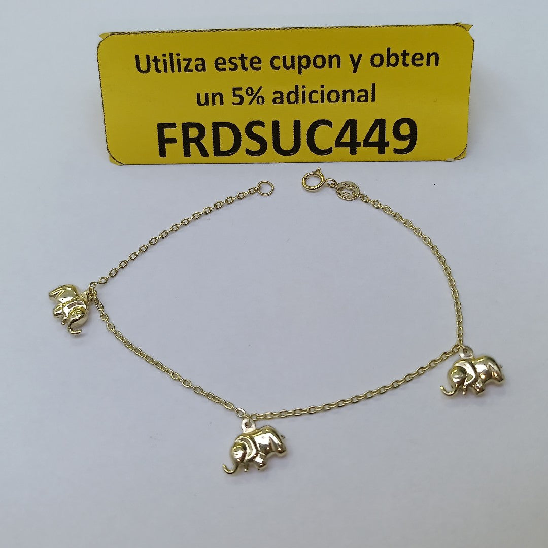 PULSERA ESPECIAL CON DIJES ELEFANTES 10K 18 CM 2.2 GR (NUEVO)