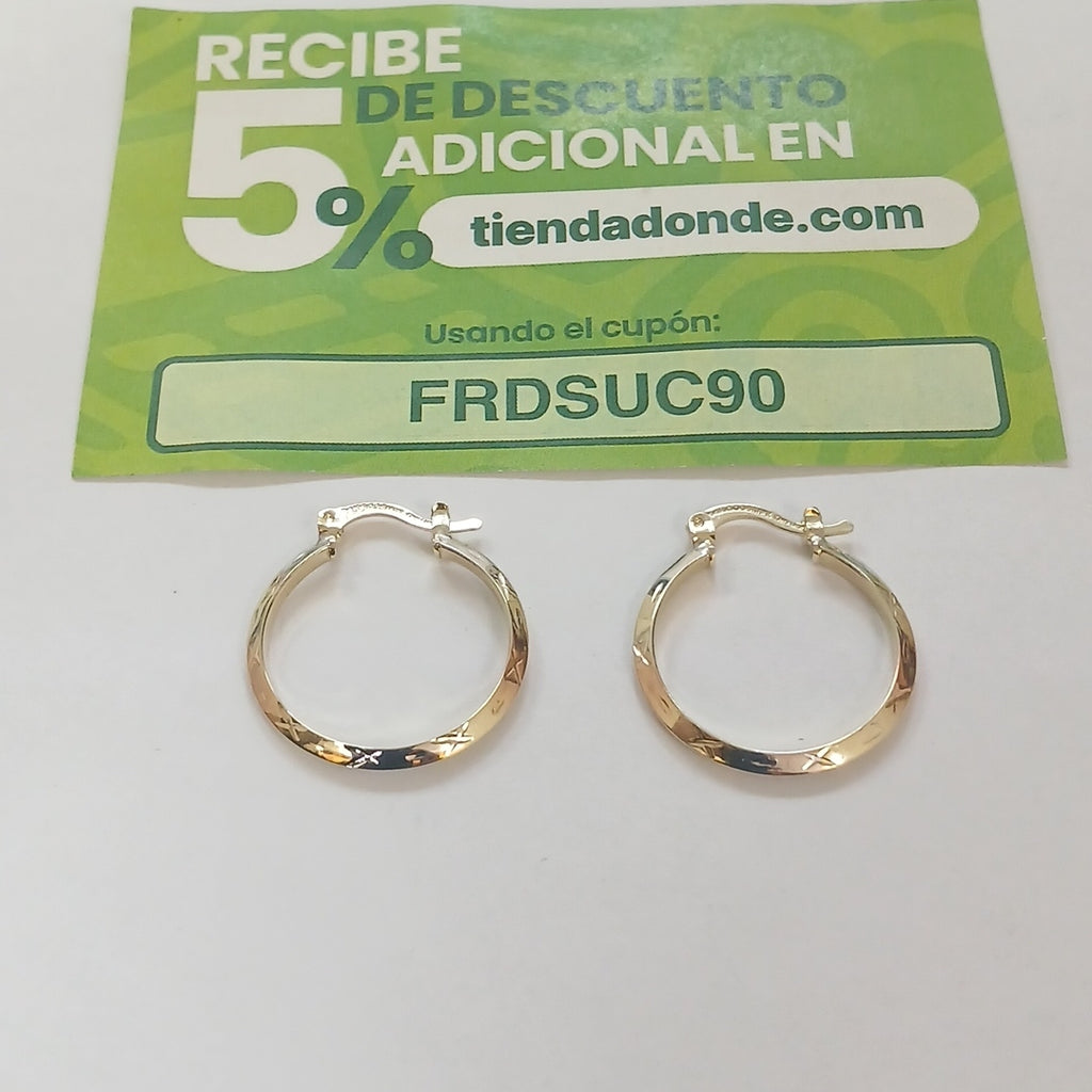 ARETES TEJIDO ARRACADAS BISELADAS COMBINADAS 14K 1.4 GR (NUEVO)
