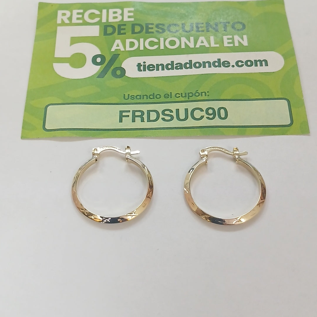 ARETES TEJIDO ARRACADAS BISELADAS COMBINADAS 14K 1.4 GR (NUEVO)