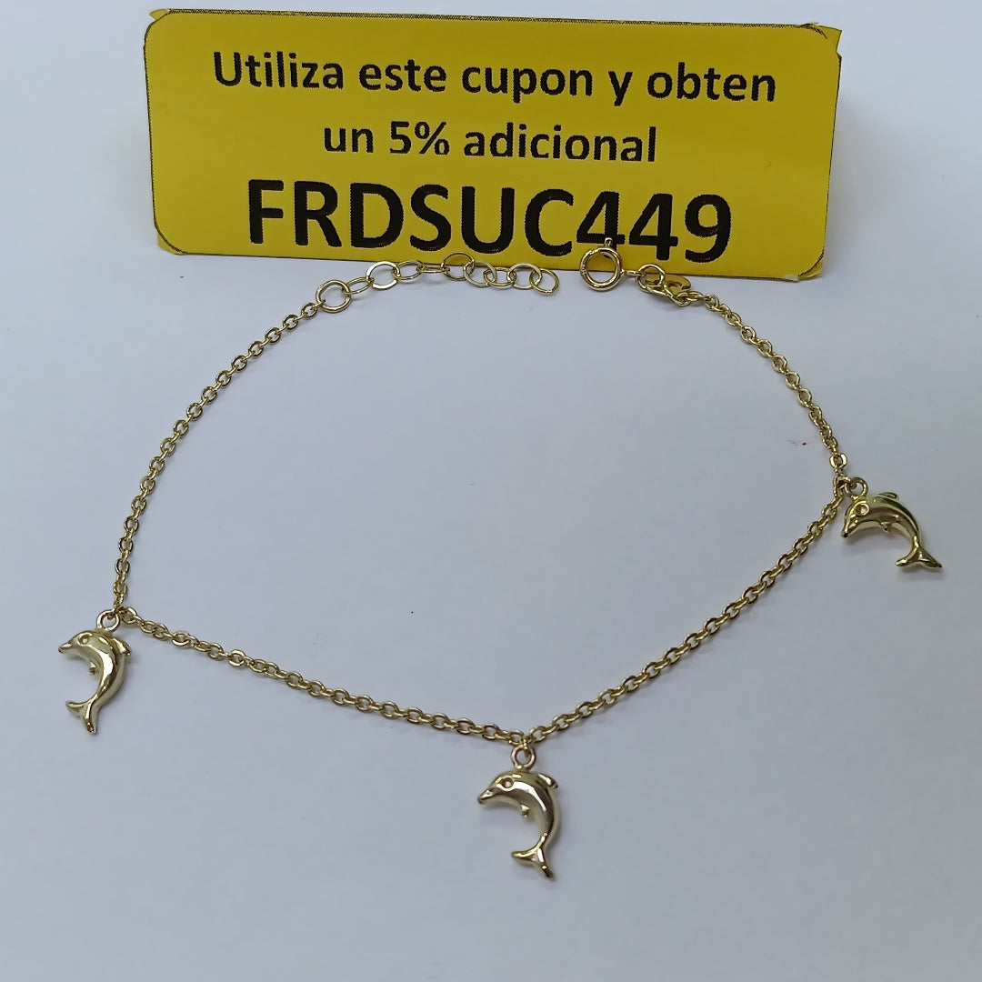 PULSERA ESPECIAL CON DIJES DELFINES 10K 18 CM 2 GR (NUEVO)