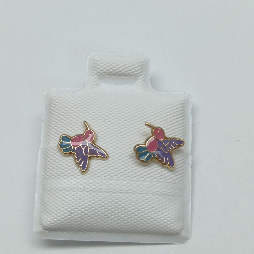 BROQUELES BROQUEL FIG COLIBRI ESMALTE ROSA 14K 0.2138 GR (NUEVO)