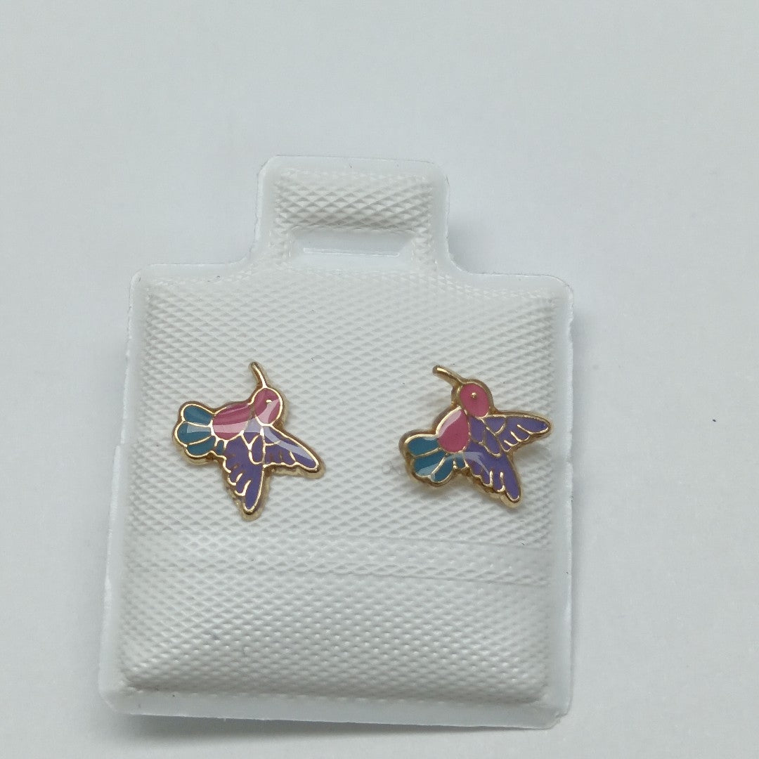 BROQUELES BROQUEL FIG COLIBRI ESMALTE ROSA 14K 0.2138 GR (NUEVO)