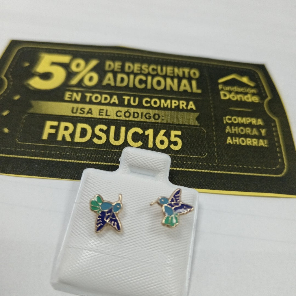 BROQUELES BROQUEL FIG COLIBRI ESMALTE AZUL 14K 0.2138 GR (NUEVO)