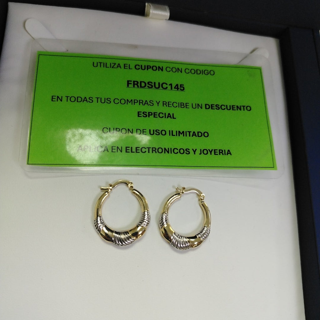 ARETES ARRACADAS HUECAS COMBINADAS 14K 2.5 GR (NUEVO)