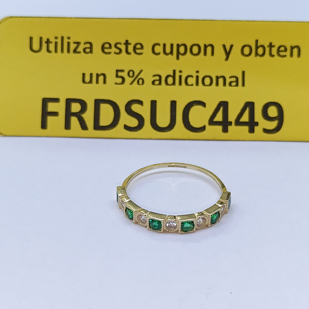 ANILLOS TEJIDO ANILLITO C CIRCONIAS Y PIEDRAS VERDES 14K 8.5 1.5 GR (NUEVO)