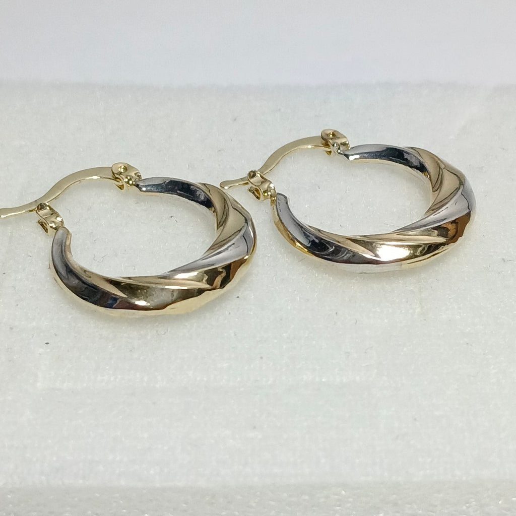 ARETES TEJIDO ARRACADA TRENZADA COMBINADA 14K 1.8 GR (NUEVO)