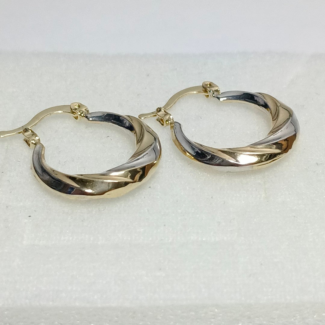 ARETES TEJIDO ARRACADA TRENZADA COMBINADA 14K 1.8 GR (NUEVO)