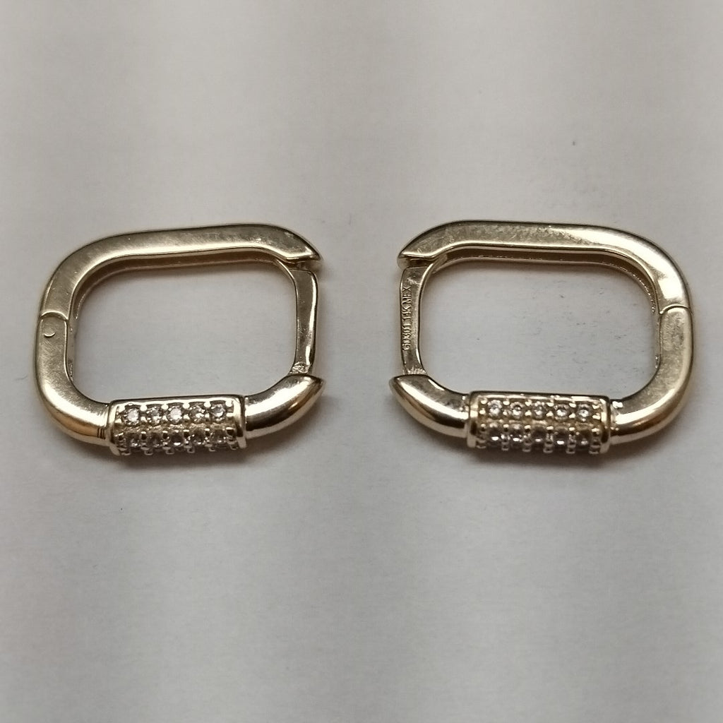 ARETES HUGGIES OVALADA C CIRCONIAS 14K 2.5 GR (NUEVO)