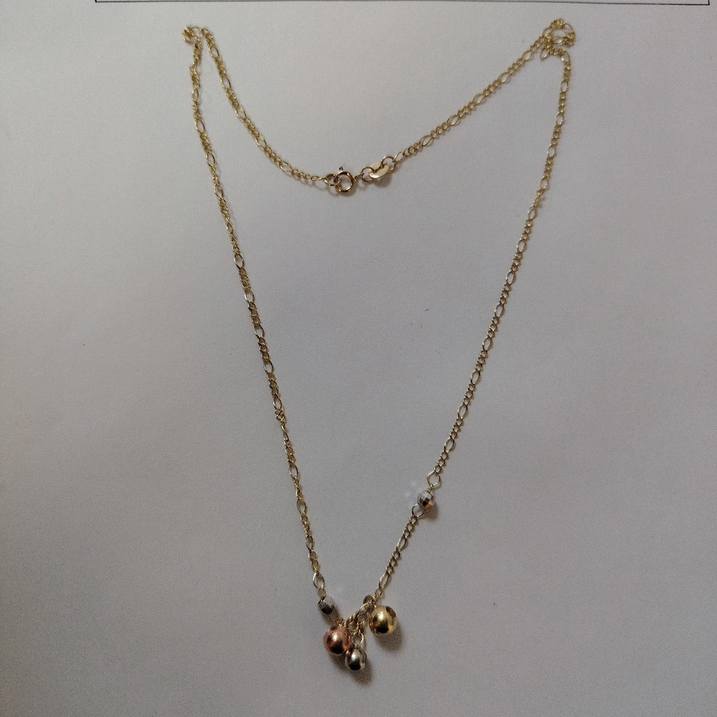 CADENA GARGANTILLA 3X1 CON ESFERAS COMBINADAS 14K 45 CM 3.1 GR (NUEVO)