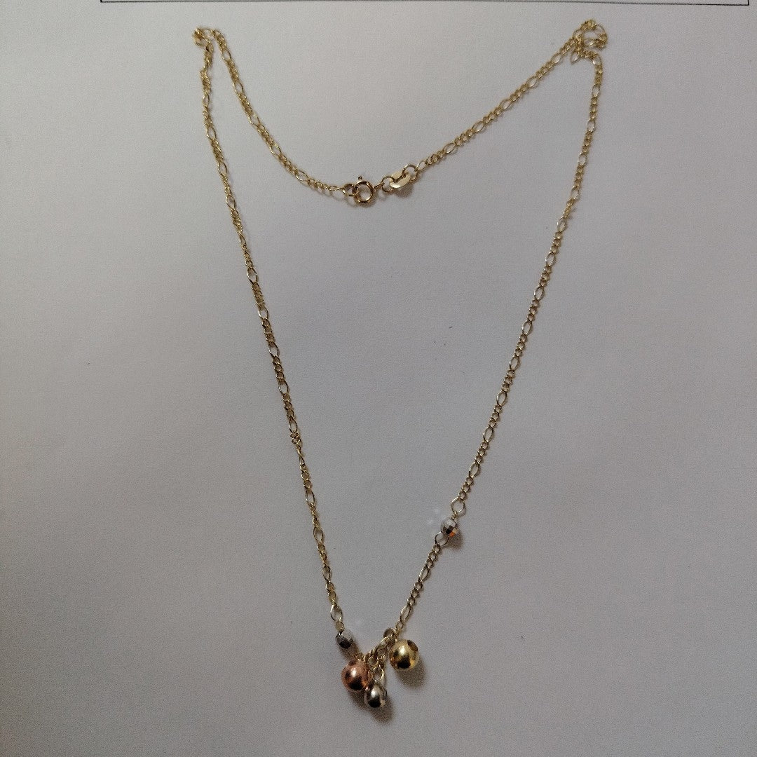CADENA GARGANTILLA 3X1 CON ESFERAS COMBINADAS 14K 45 CM 3.1 GR (NUEVO)