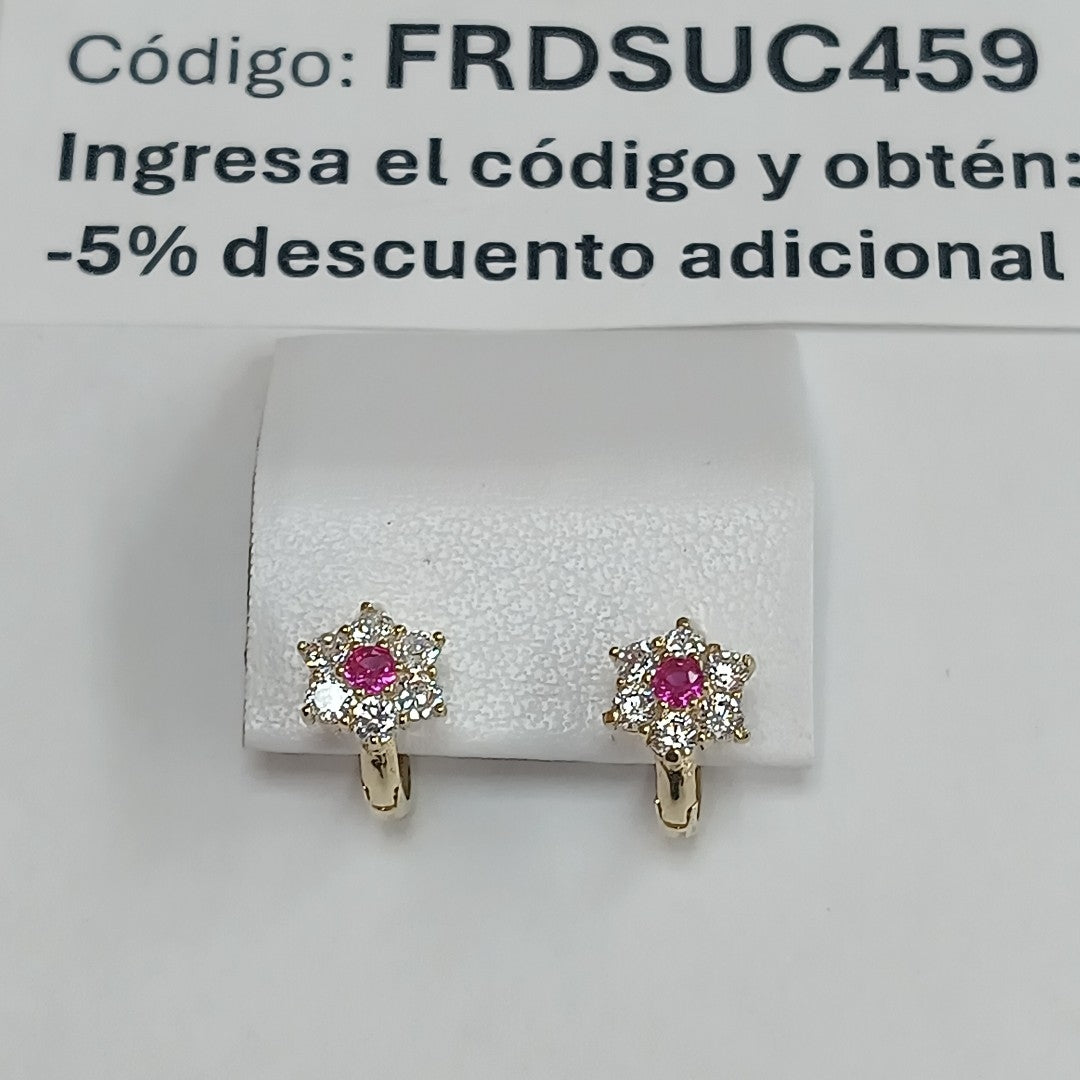 ARETES HUGGIES CON CIRCONIAS Y PIEDRA DE COLOR 14K 1.8 GR (NUEVO)