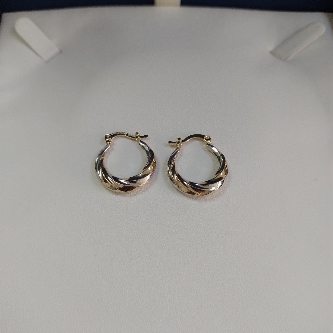 ARETES TEJIDO ARRACADA TRENZADA COMBINADA 14K 1.8 GR (NUEVO)
