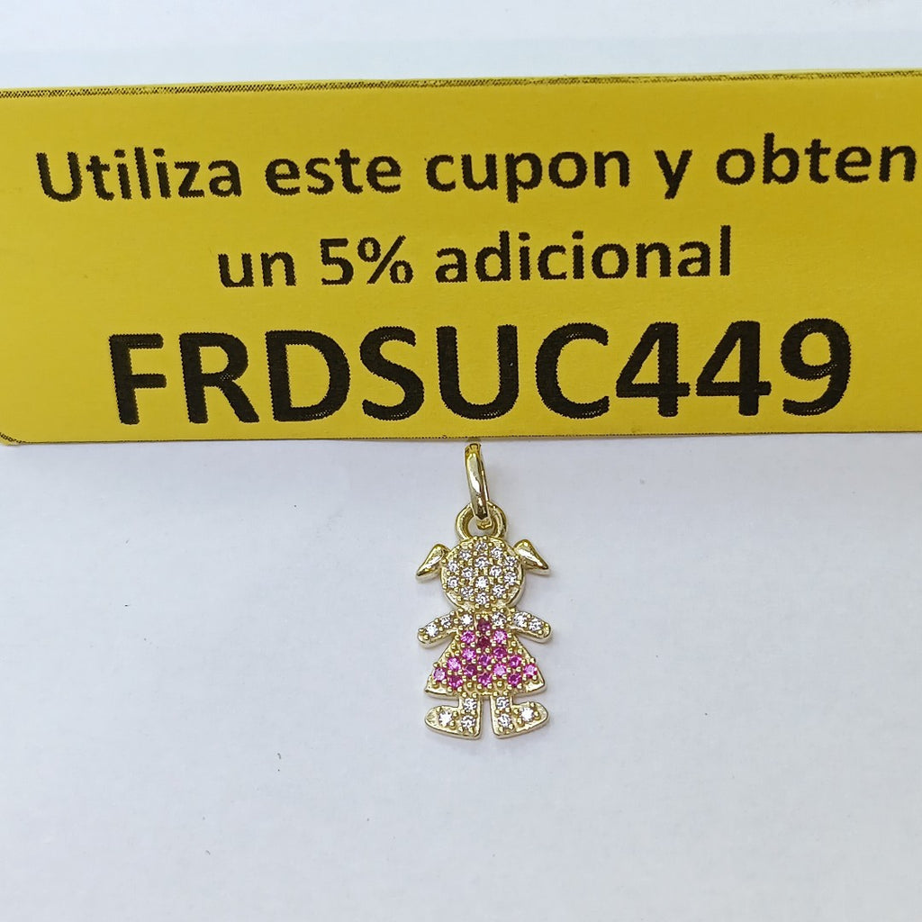 DIJE NIÑA CON CIRCONIAS Y PIEDRAS DE COLOR 10K 1 GR (NUEVO)