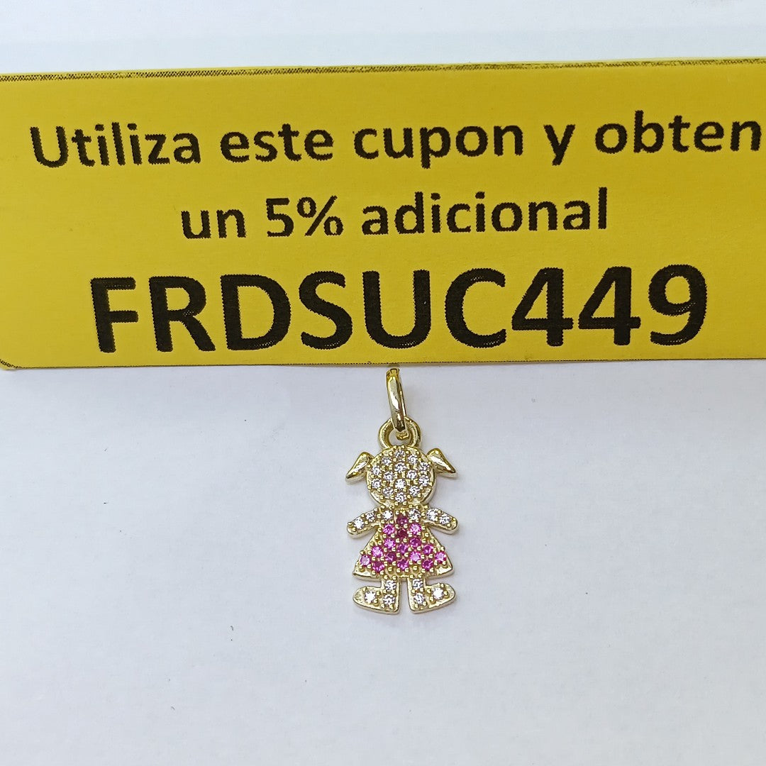 DIJE NIÑA CON CIRCONIAS Y PIEDRAS DE COLOR 10K 1 GR (NUEVO)