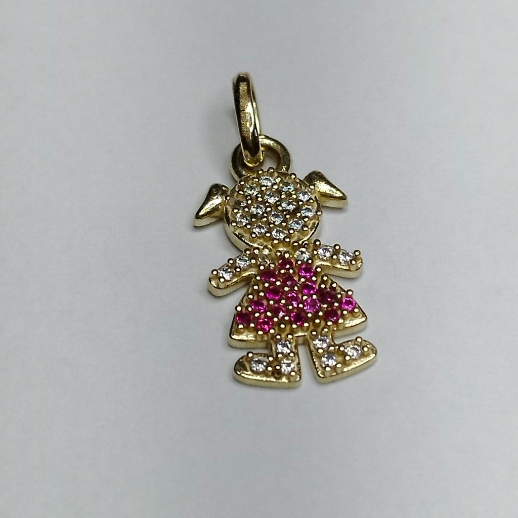 DIJE NIÑA CON CIRCONIAS Y PIEDRAS DE COLOR 10K 1.1 GR (NUEVO)