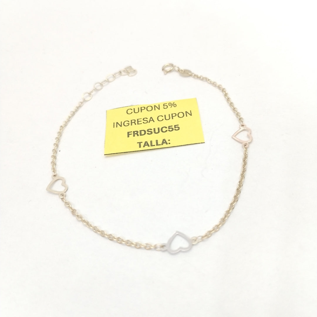 PULSERA ESPECIAL CON CORAZONES 10K 18 CM 1.3 GR (NUEVO)