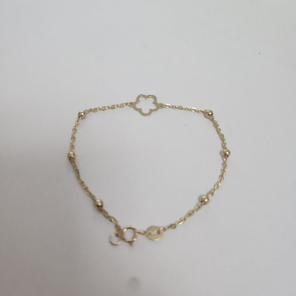 PULSERA TEJIDO ESPECIAL CON FLOR 14K 18 CM 1.6 GR (NUEVO)