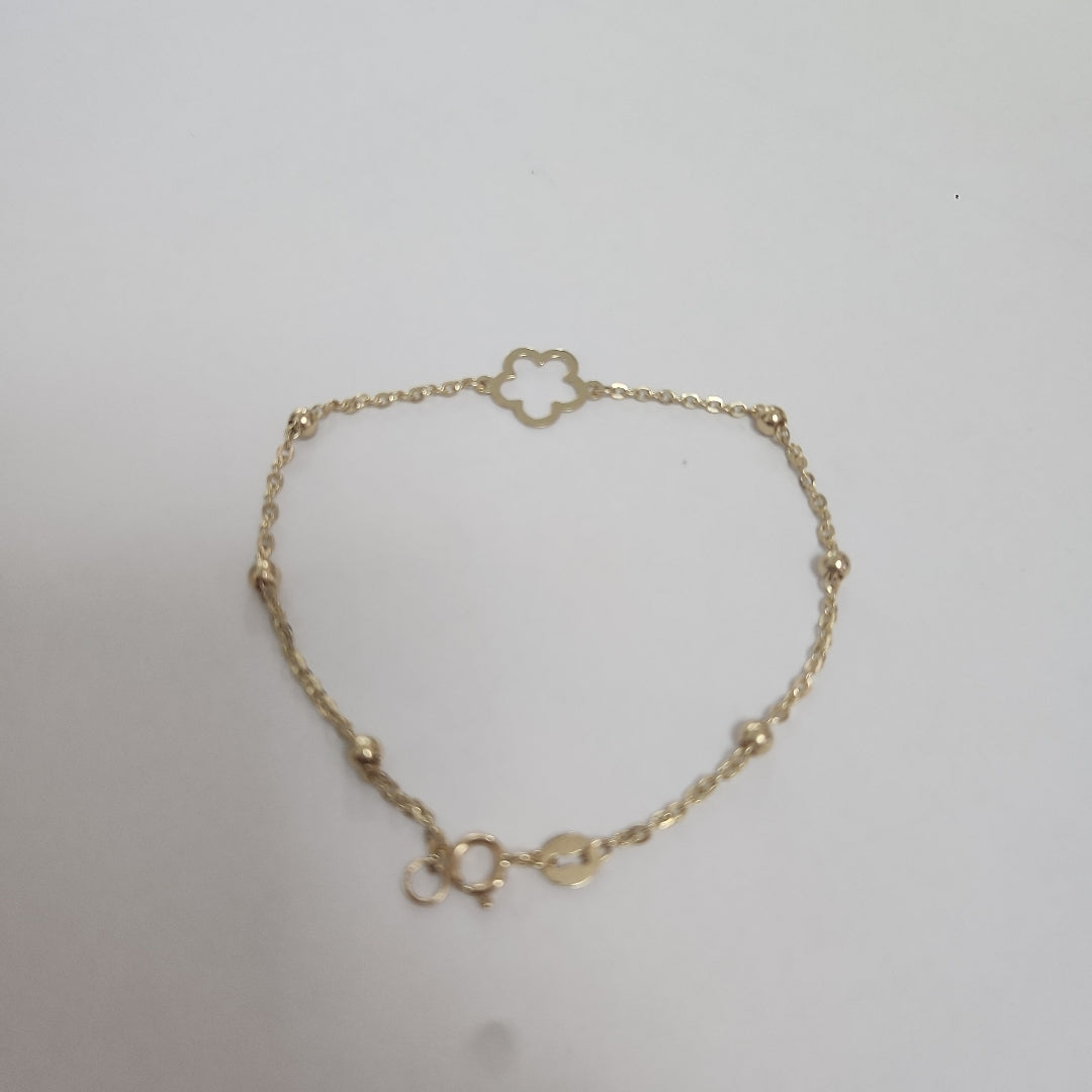 PULSERA TEJIDO ESPECIAL CON FLOR 14K 18 CM 1.6 GR (NUEVO)