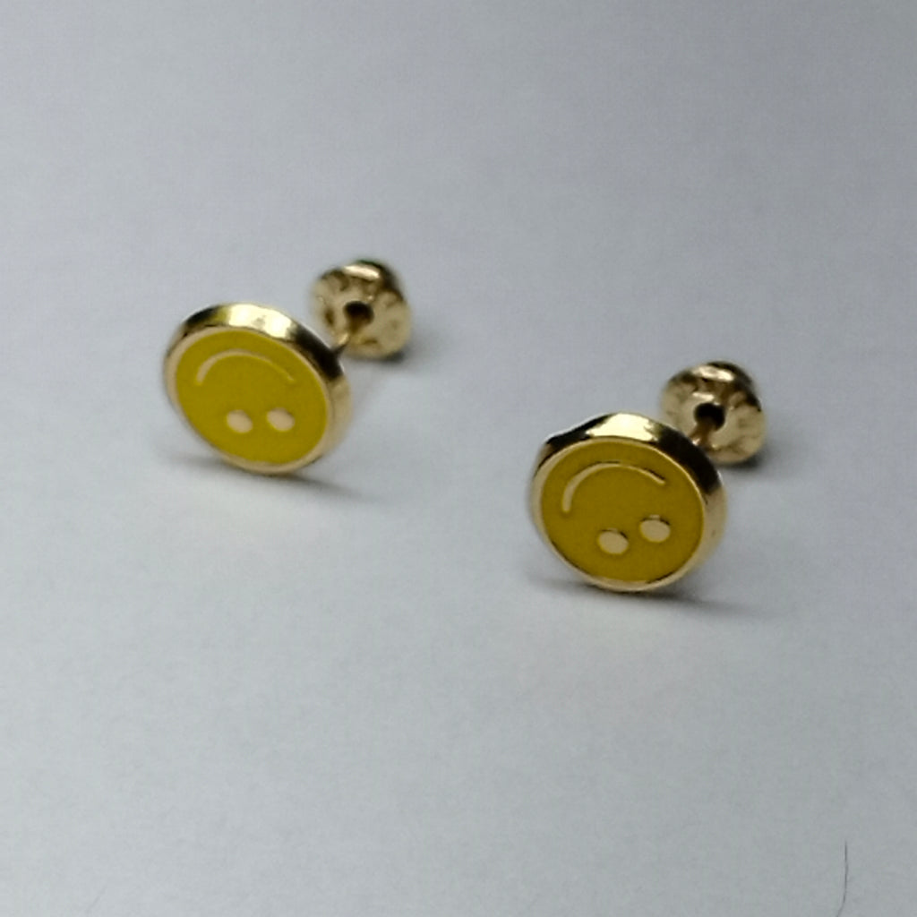 BROQUELES BROQUEL FIG SONRISA ESMALTE AMARILLO 14K 0.2074 GR (NUEVO)