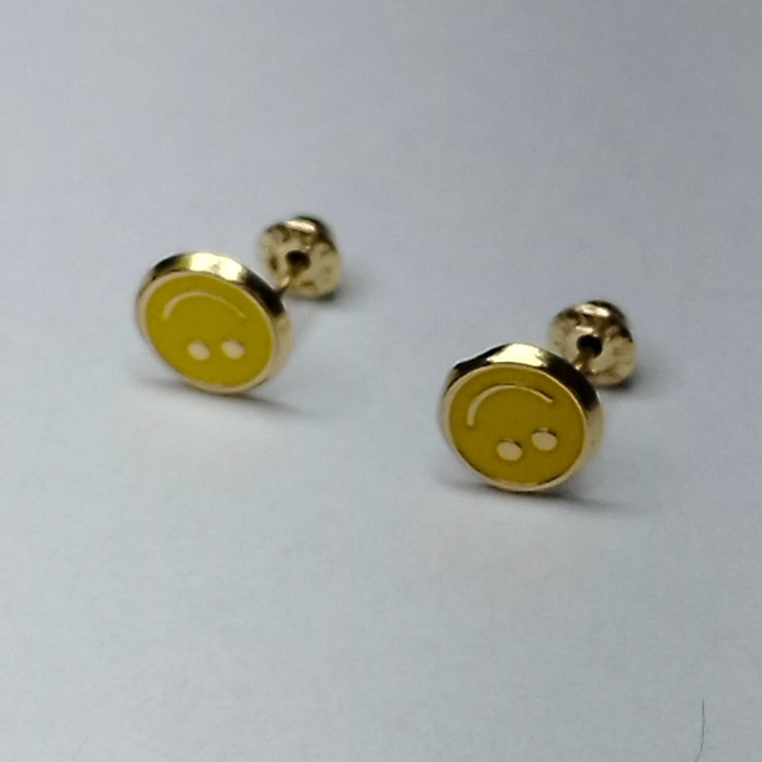 BROQUELES BROQUEL FIG SONRISA ESMALTE AMARILLO 14K 0.2074 GR (NUEVO)