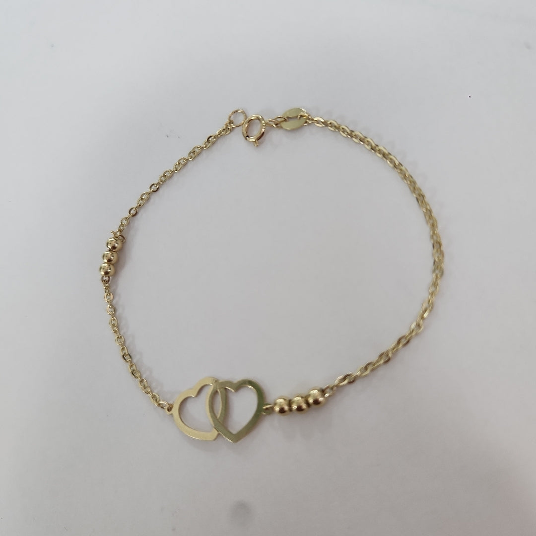 PULSERA TEJIDO ESPECIAL C CORAZONES 14K 18 CM 1.7 GR (NUEVO)