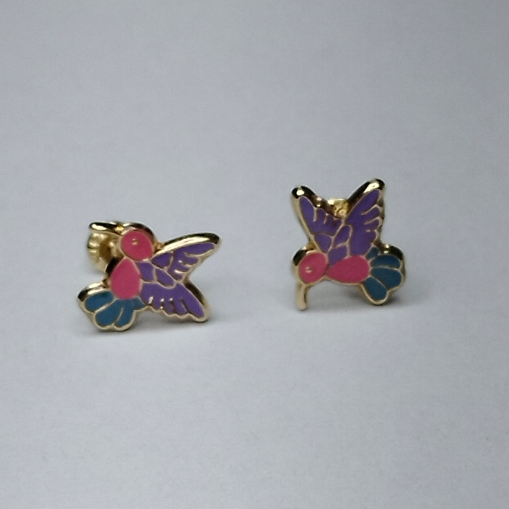 BROQUELES BROQUEL FIG COLIBRI ESMALTE ROSA 14K 0.2138 GR (NUEVO)