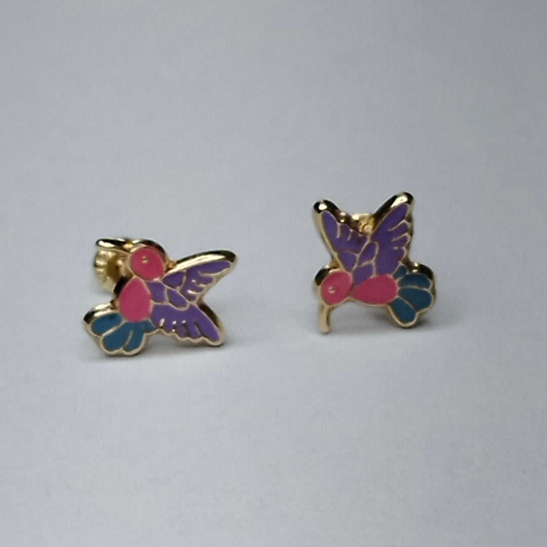 BROQUELES BROQUEL FIG COLIBRI ESMALTE ROSA 14K 0.2138 GR (NUEVO)