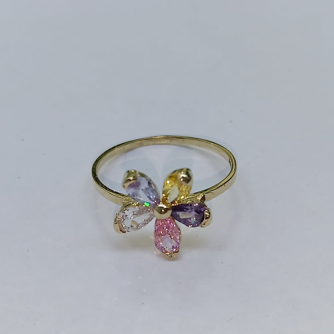 ANILLOS FLOR CON PIEDRAS DE COLOR 14K TALLA 7 1.4 GR (NUEVO)