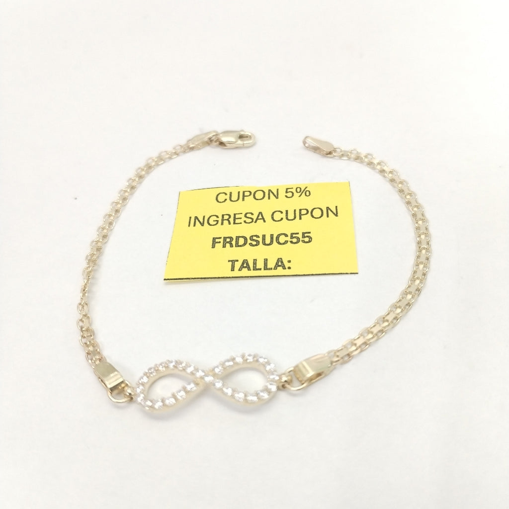 PULSERA TEJIDO ESPECIAL CON INFINITO Y CIRCONIAS 14K 18 CM 3.3 GR (NUEVO)