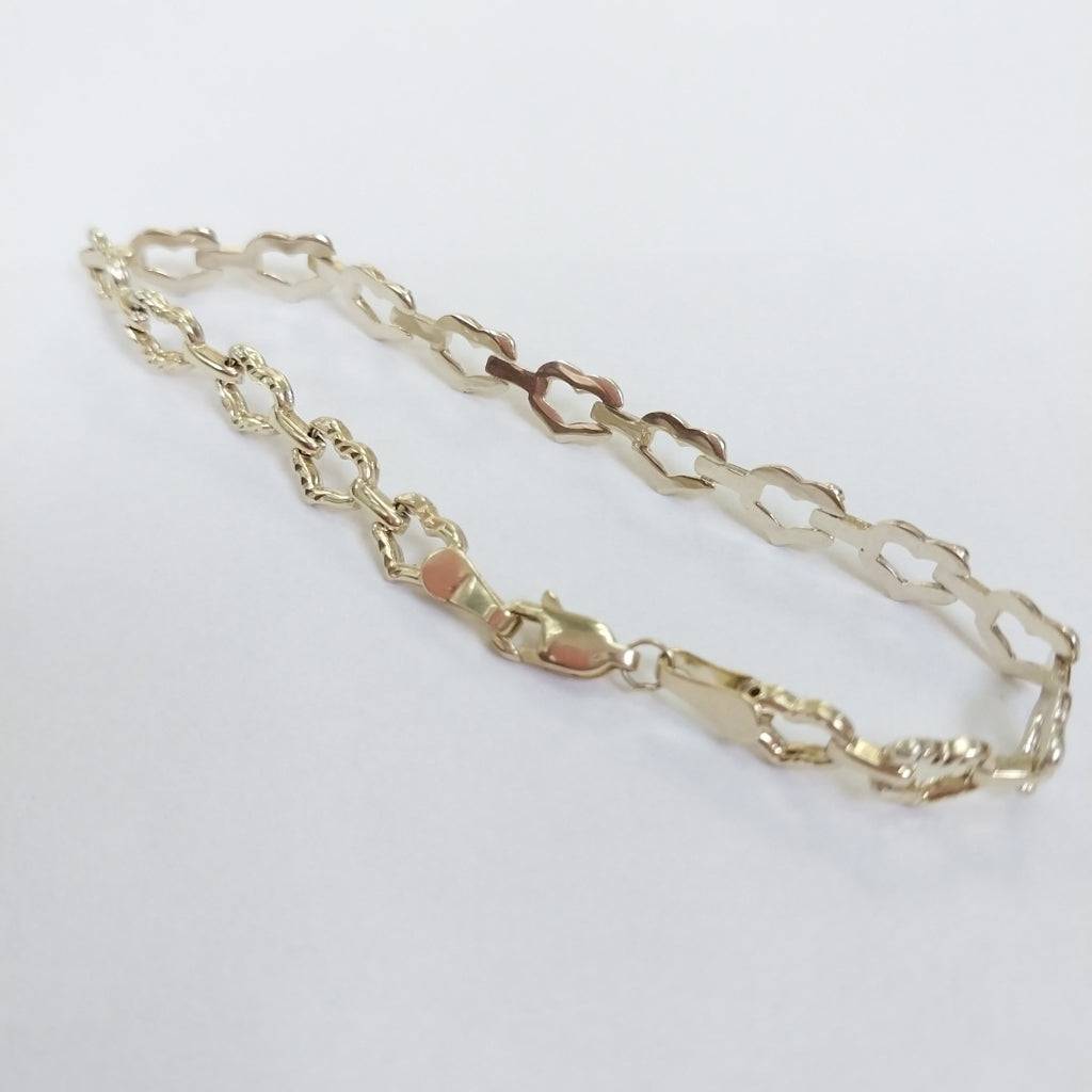PULSERA ESPECIAL CON CORAZONES 14K 18 CM 4.1 GR (NUEVO)