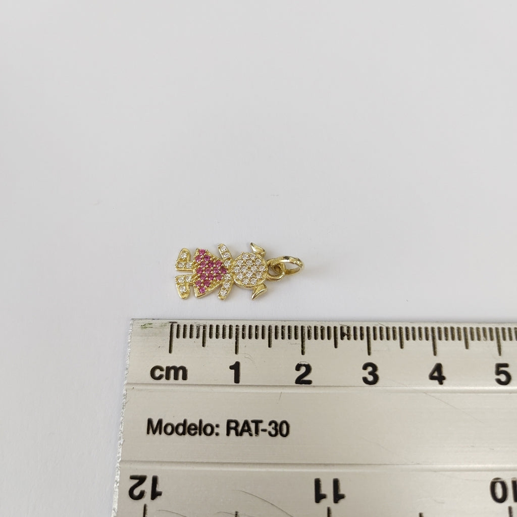DIJE NIÑA CON CIRCONIAS Y PIEDRAS DE COLOR 10K 1.1 GR (NUEVO)
