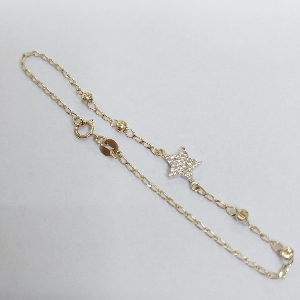 PULSERA ESPECIAL CON ESTRELLA Y CIRCONIAS 14K 18 CM 1.4 GR (NUEVO)