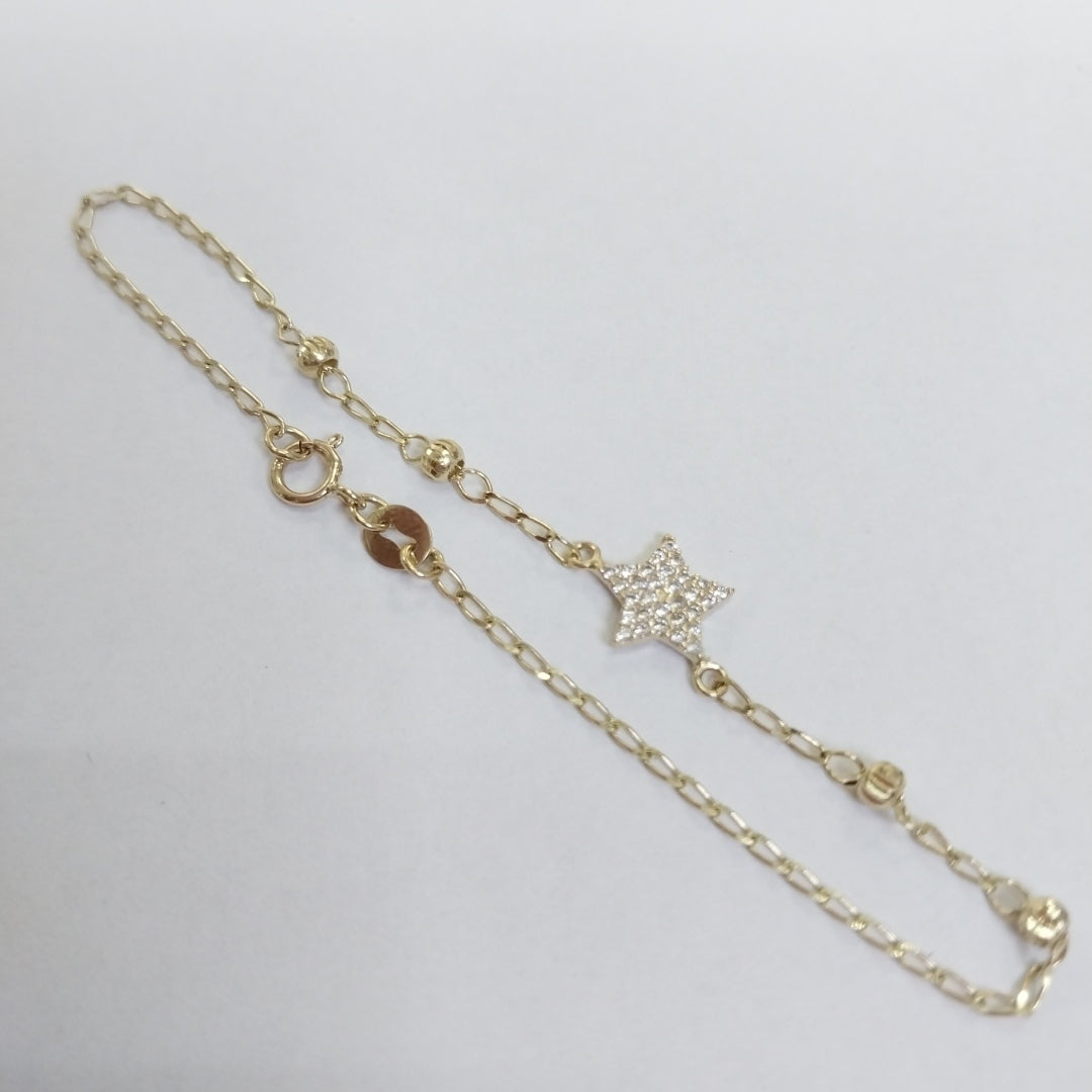 PULSERA ESPECIAL CON ESTRELLA Y CIRCONIAS 14K 18 CM 1.4 GR (NUEVO)