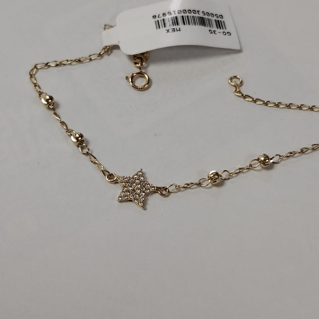 PULSERA ESPECIAL CON ESTRELLA Y CIRCONIAS 14K 18 CM 1.4 GR (NUEVO)
