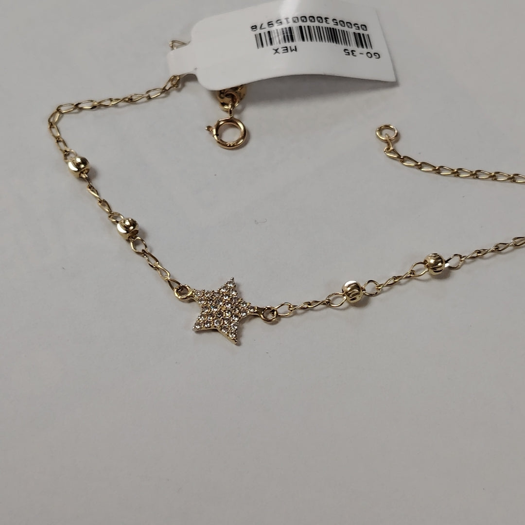 PULSERA ESPECIAL CON ESTRELLA Y CIRCONIAS 14K 18 CM 1.4 GR (NUEVO)