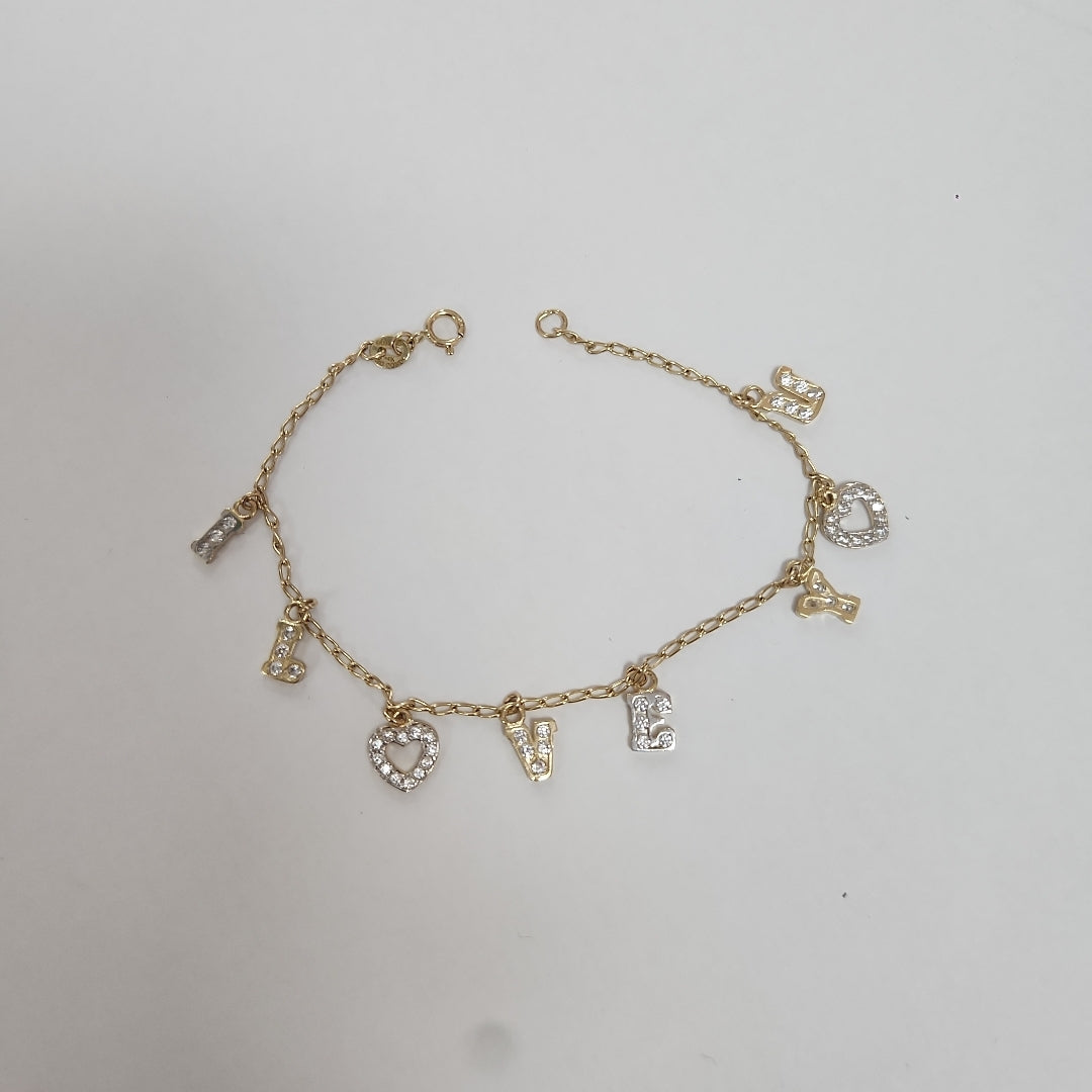 PULSERA ESPECIAL CON DIJES Y CIRCONIAS 14K 18 CM 3.3 GR (NUEVO)