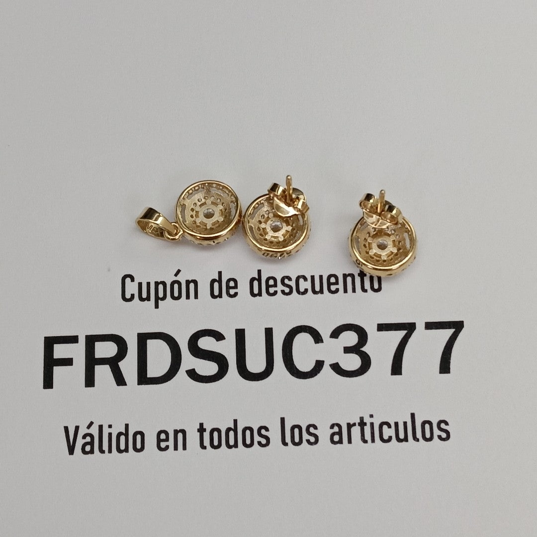 BROQUELES MEDIO ADEREZO BROQUELES Y DIJE C CIRCONIAS 14K 4.1 GR (NUEVO)
