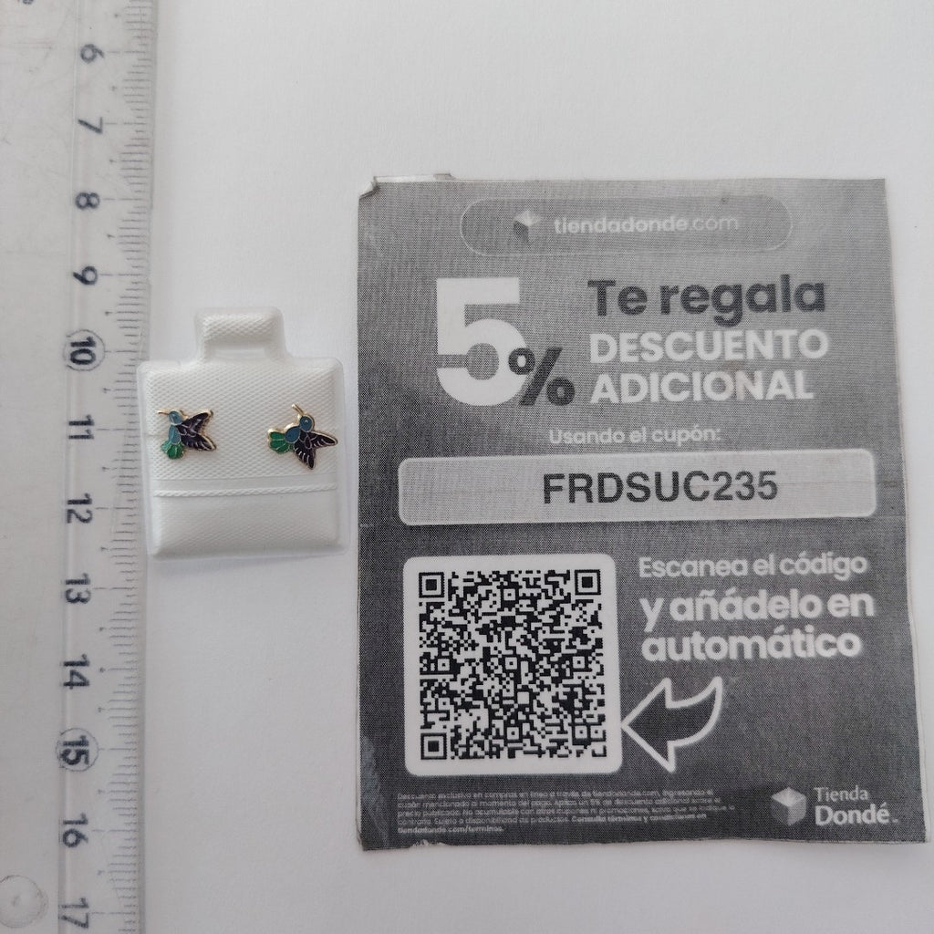 BROQUELES BROQUEL FIG COLIBRI ESMALTE AZUL 14K 0.2138 GR (NUEVO)