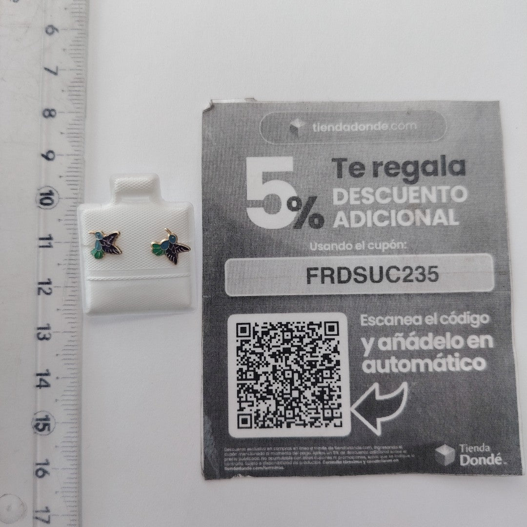 BROQUELES BROQUEL FIG COLIBRI ESMALTE AZUL 14K 0.2138 GR (NUEVO)