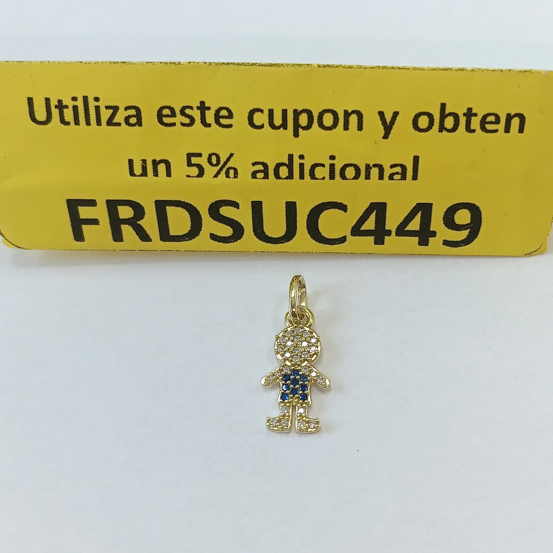 DIJE NIÑO CON CIRCONIAS Y PIEDRAS DE COLOR 10K 0.9 GR (NUEVO)