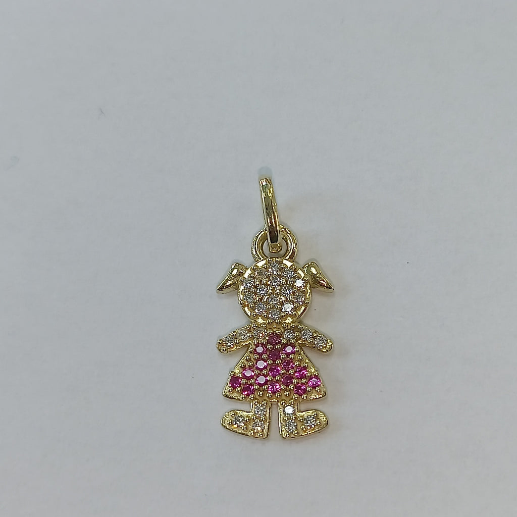 DIJE NIÑA CON CIRCONIAS Y PIEDRAS DE COLOR 10K 1.1 GR (NUEVO)