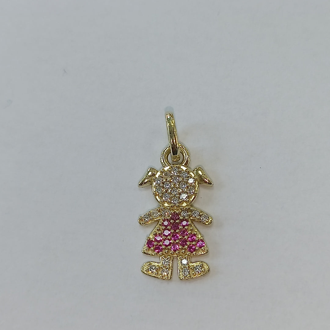 DIJE NIÑA CON CIRCONIAS Y PIEDRAS DE COLOR 10K 1.1 GR (NUEVO)