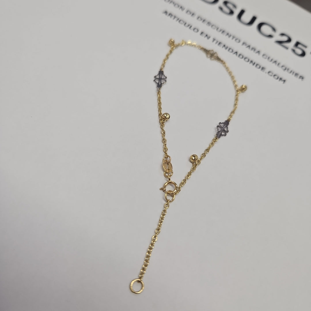 PULSERA ESPECIAL CON TREBOL 14K 18 CM 1.8 GR (NUEVO)